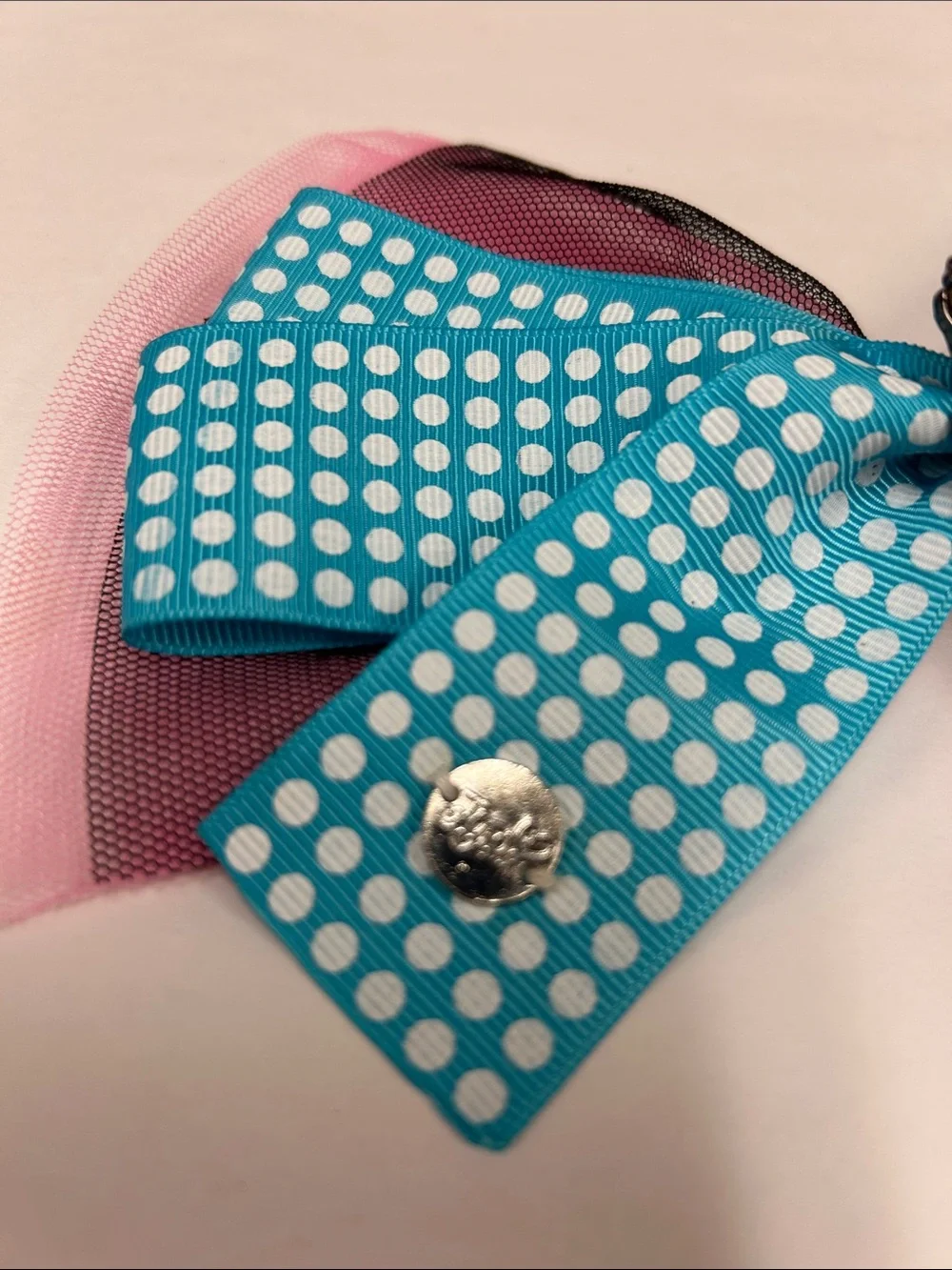 JoJo Siwa Turquoise Polka Dot & Pink Layered Bow Hair Clip